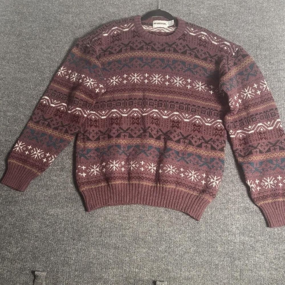 McGregor Mens XL Burgundy Fair Isle Snowflake Knit Crewneck Sweater Acrylic